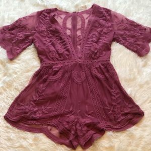 Vestique Plunge-Neck Mesh Romper Shorts